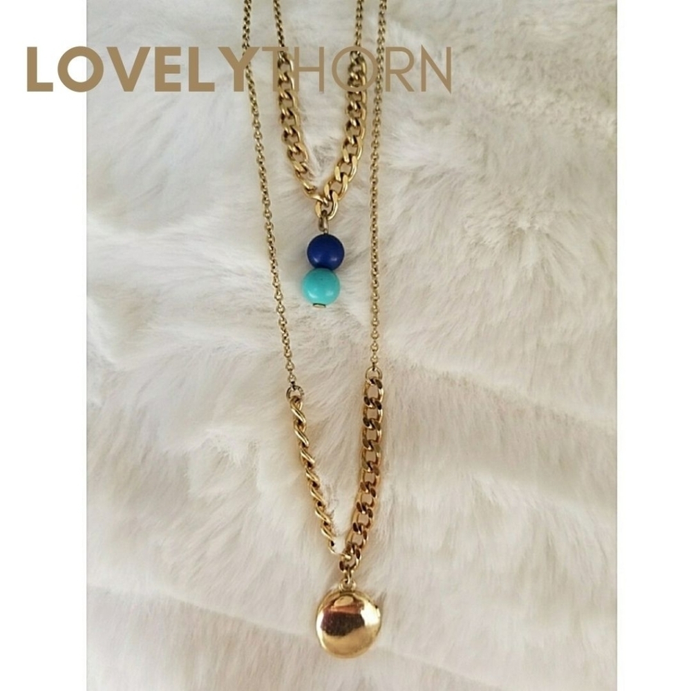 JULES SMITH // ltd ed gold double strand multi chain locket bead necklace